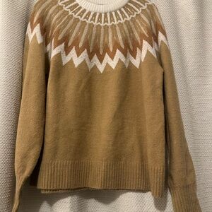 French Connection Tan and White Cowl Neck Sweater